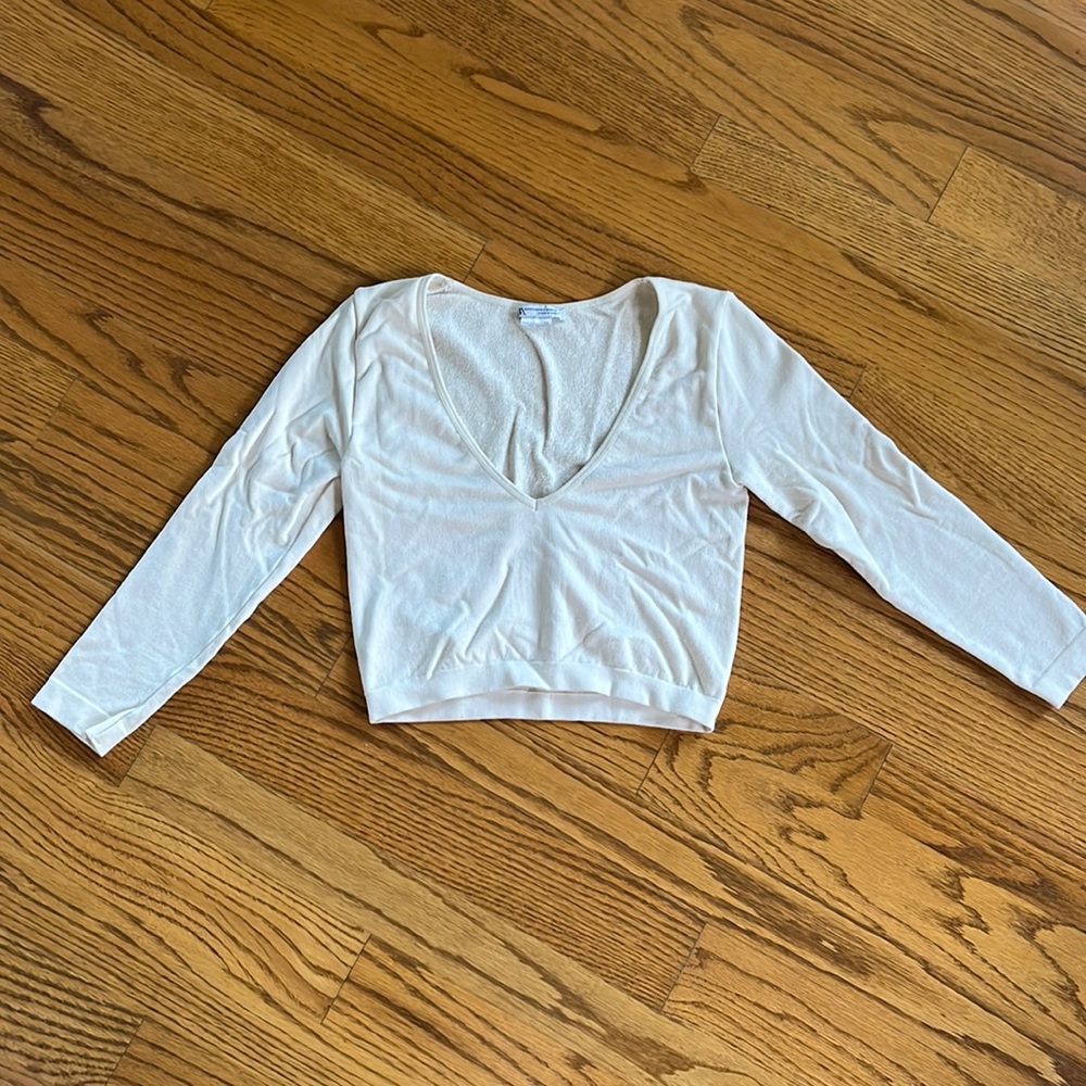 Zara, biege, v-neck, 3/4 long sleeve, cropped. size xs/s